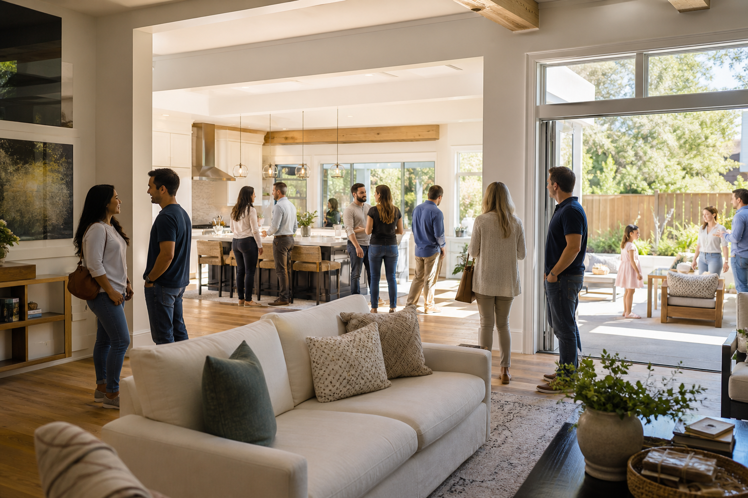 Open House Welcome Sign on a Modern Living Room Floor